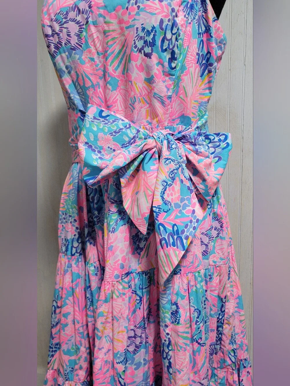 Lilly Pulitzer Edith Maxi Dress Splendor in the Sand Pink Blue Size 8 EUC - Picture 5 of 15